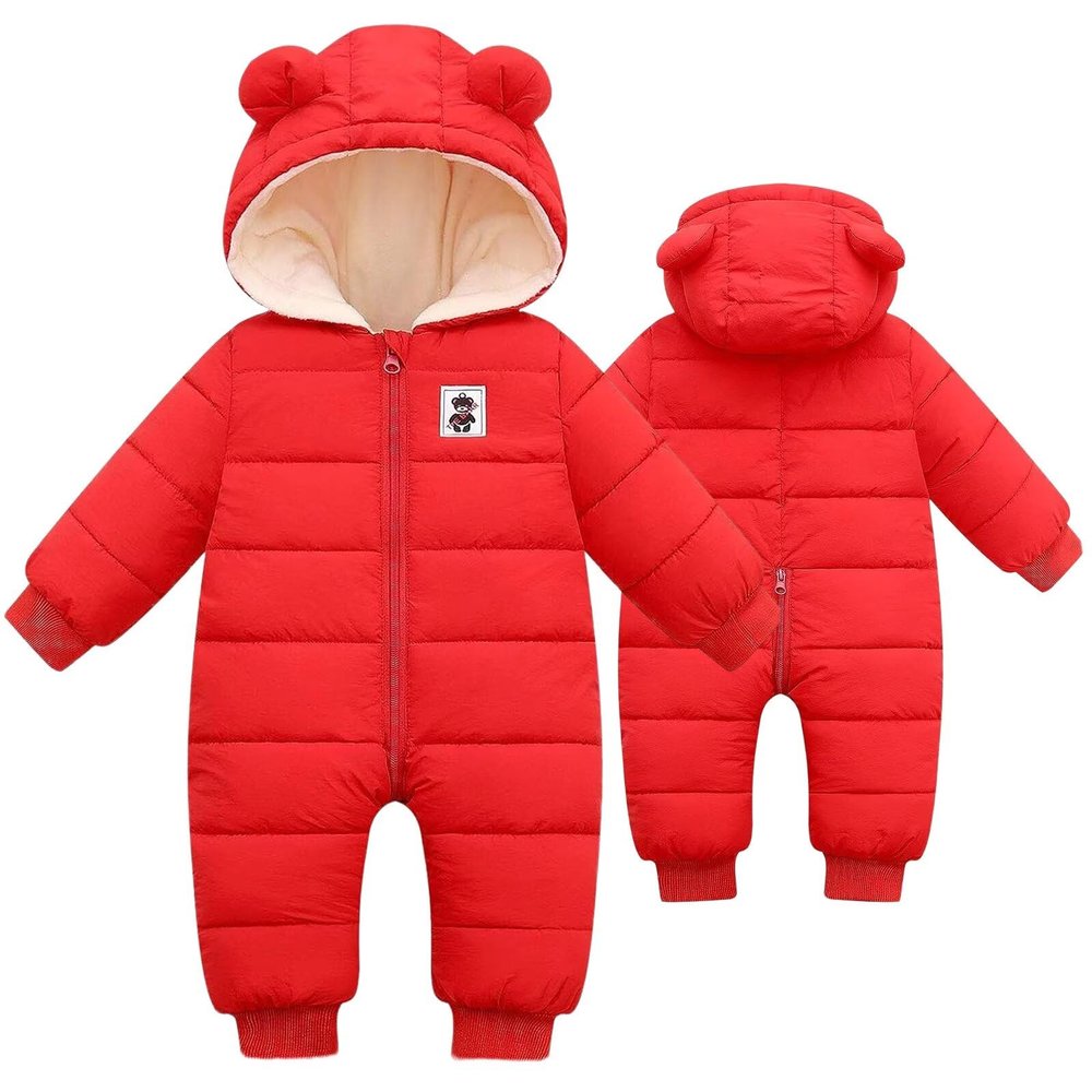BYFRI Toddler Snow Suit Baby Winter Clothes 12-18 Months Newborn Coat Unisex Infant Cozy Jumpsuit Cute Bear Hooded Outerwear for Girls