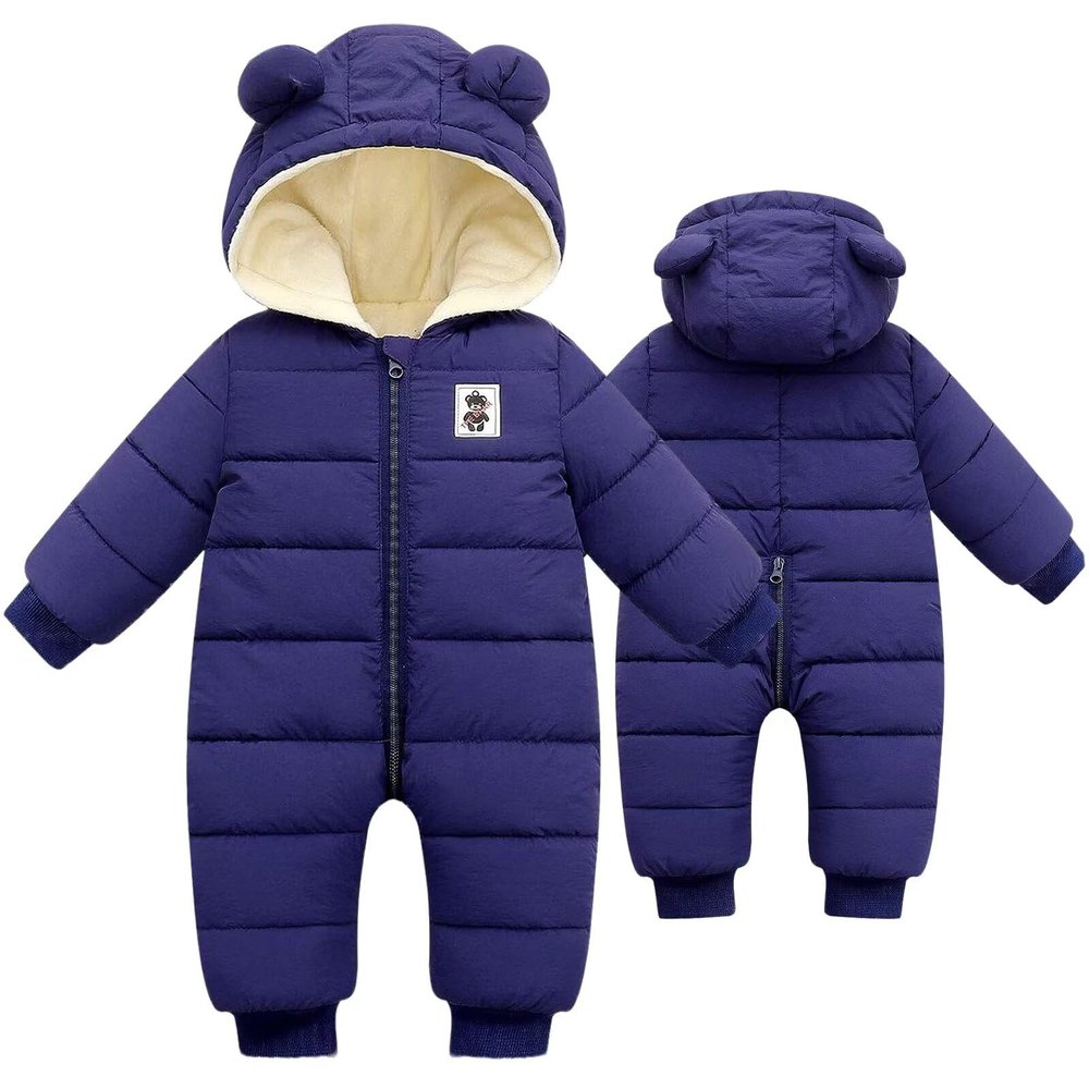 BYFRI Baby Boys Girls Snowsuit Clothes Toddler Bear Hooded Winter Coat Infant Cozy Outfit 12-18 Months Newborn Jumpsuit for Unisex