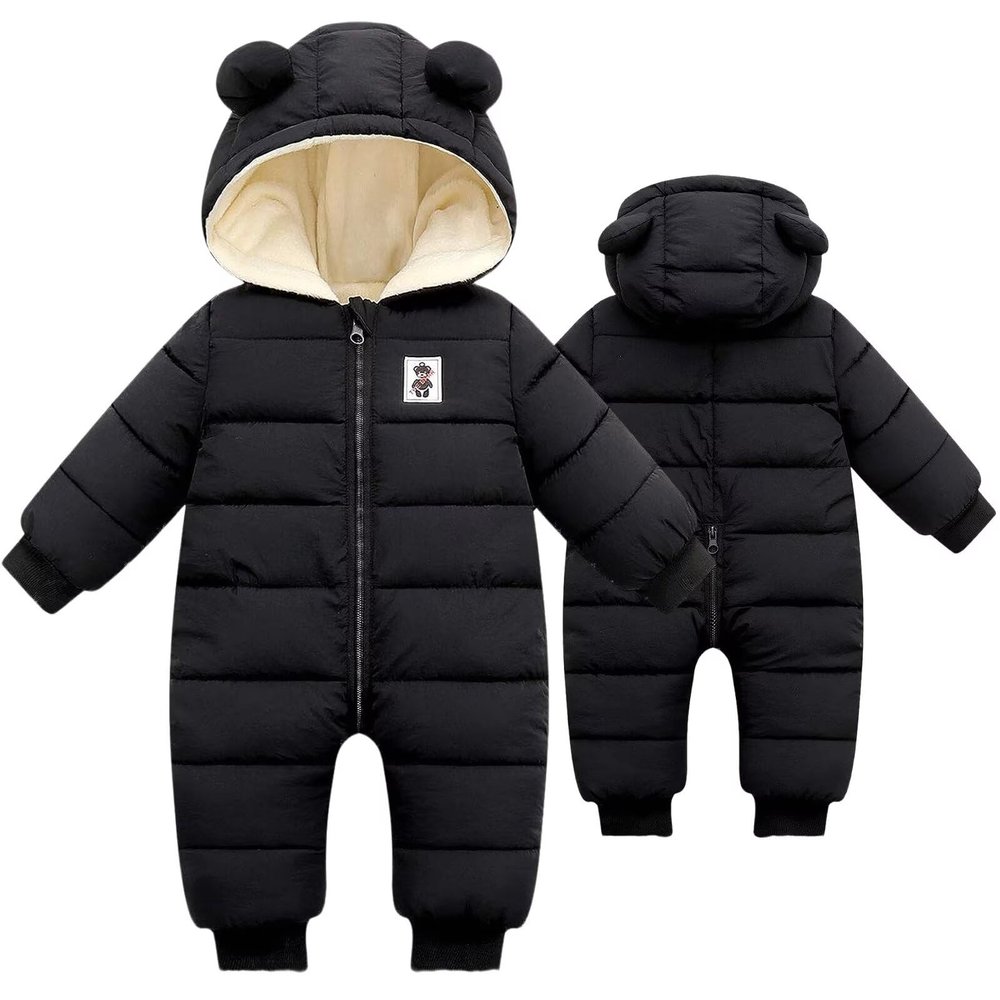 BYFRI Baby Boys Girls Snowsuit Clothes Toddler Bear Hooded Winter Coat Infant Cozy Outfit 12-18 Months Newborn Jumpsuit for Unisex