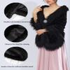 Unicra Women's Wedding Faux Fur Shawls and Wraps Cloak Cape Long Bridal Fur Scarf Stole with Brooch for Bride and Bridesmaids (Black) view 3
