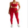 RXRXCOCO Ribbed Workout Sets for Women 2 Piece Backless Strappy Sports Bra Seamless Leggings Matching Set Yoga Outfits Red Small view 2