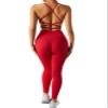 RXRXCOCO Ribbed Workout Sets for Women 2 Piece Backless Strappy Sports Bra Seamless Leggings Matching Set Yoga Outfits Red Small view 3