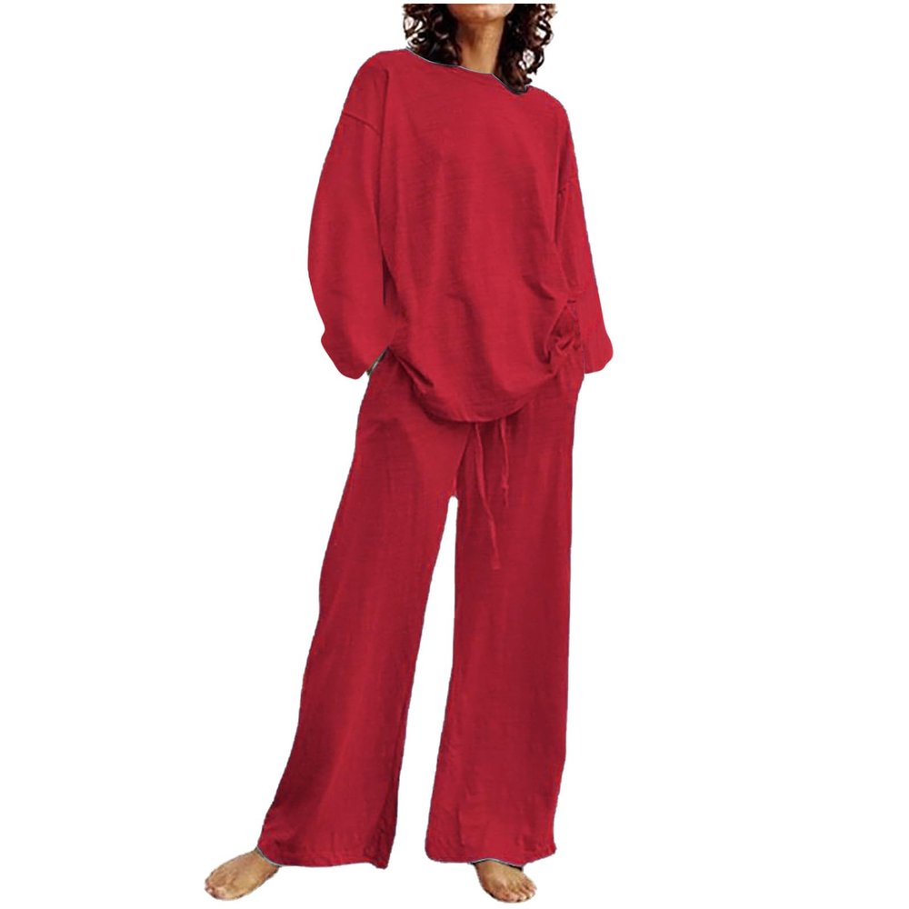 2023 Summer Fall Lounge Sets Women 2 Piece Outfits Fashion Long Sleeve Solid Tops and Long Pants Tracksuit Pajama Set