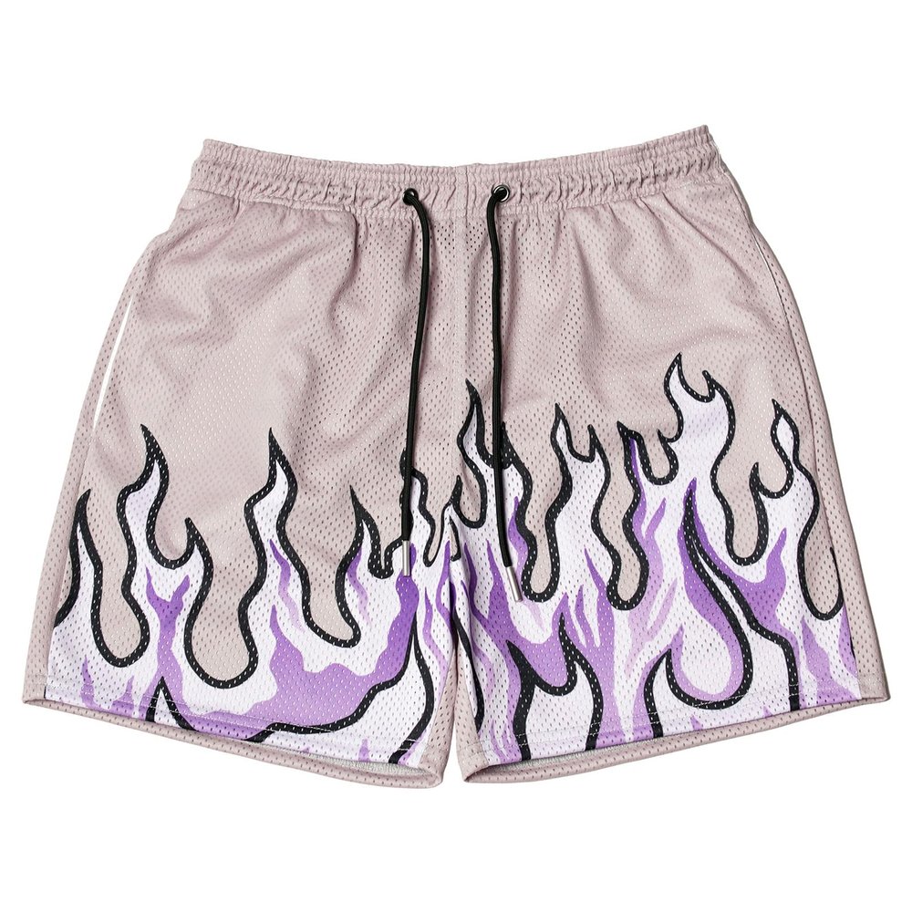BOOMLEMON Men's Basketball Shorts Casual Workout Athletic Shorts Mesh Flame Graphic Print Running Short Pants(Purple XL)