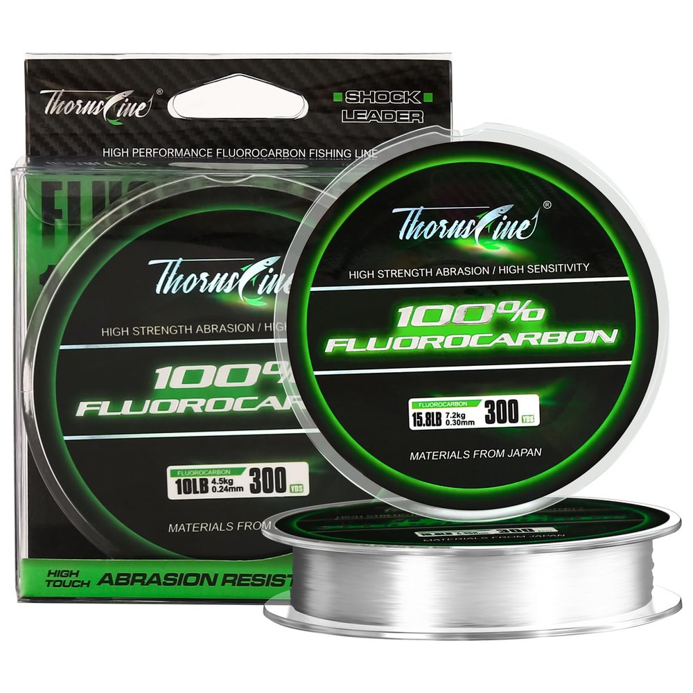 ThornsLine 100% Pure Fluorocarbon Fishing Line - Premium Leader Material from Japan - High Strength, Abrasion-Resistant, Fast Sinking - Freshwater and Saltwater Fishing Leader (13LB/0.28mm/55Yds)