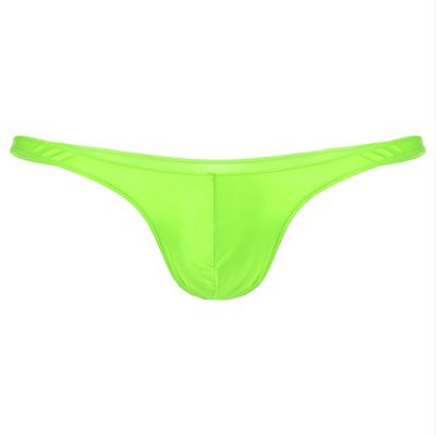 Miutii Men's Low Waist Silky Ultra Thin Thong Underwear Glossy Bulge Pouch Bikini Briefs Swimwear Fluorescent Green XX-Large