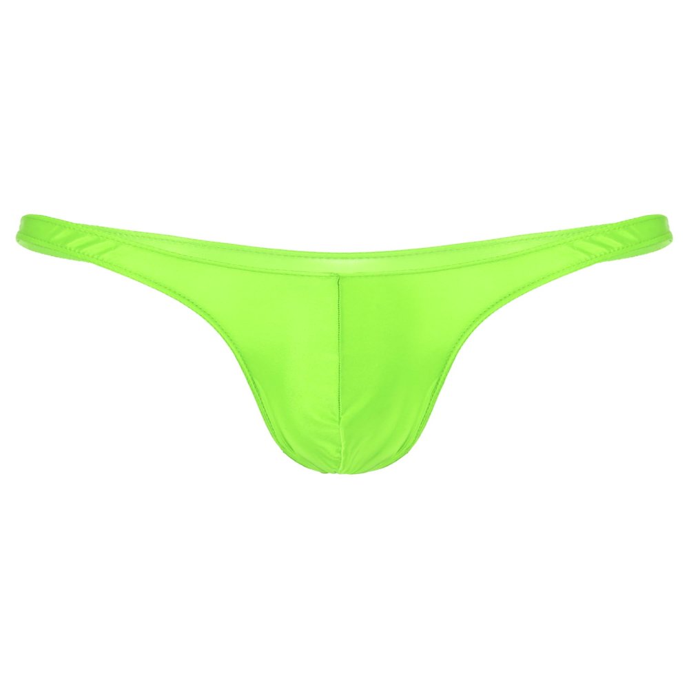 Miutii Men's Low Waist Silky Ultra Thin Thong Underwear Glossy Bulge Pouch Bikini Briefs Swimwear Fluorescent Green XX-Large