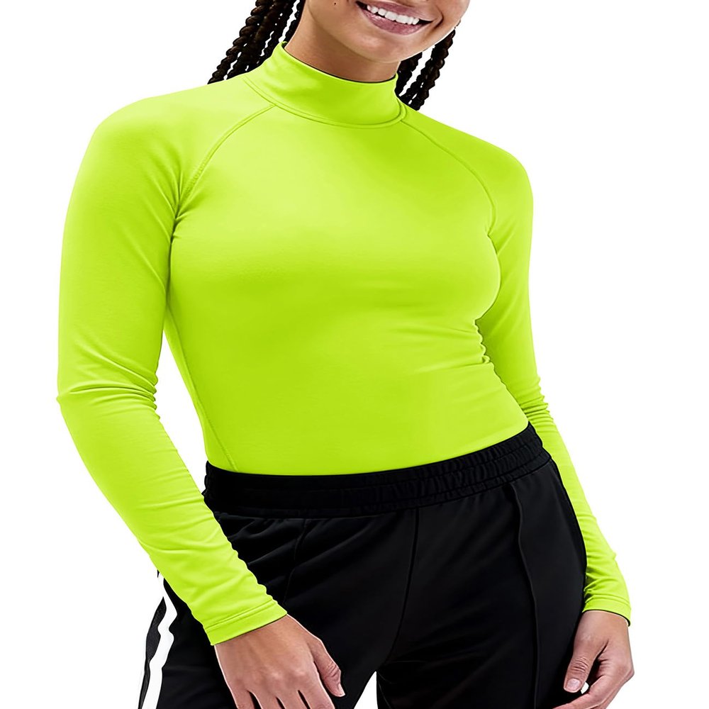 Zengjo Long Sleeve Running Shirts Women Thermal(Neon Green,XS)