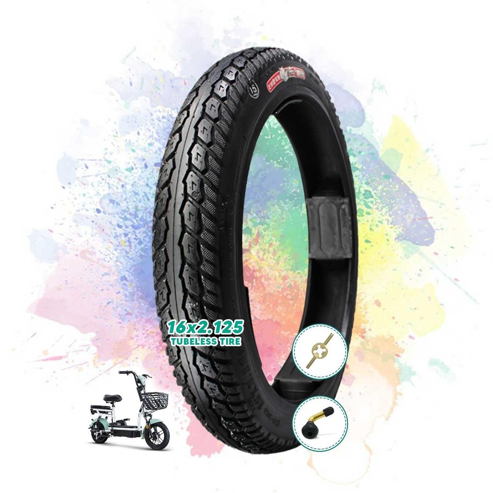 MZBZYU 16x2.125 Tubeless Electric Bike Tire, Super Anti-Stab, Heavy Duty Design, 16 Inch, Ebike Tire with Angled Valve and Core Remover