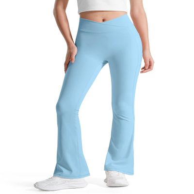 BOOPH Girls Flare Leggings with Pockets Cross-Waist High Waisted Yoga Pants Bell Bottoms Athletic Pants 13-14 Years Color Blue