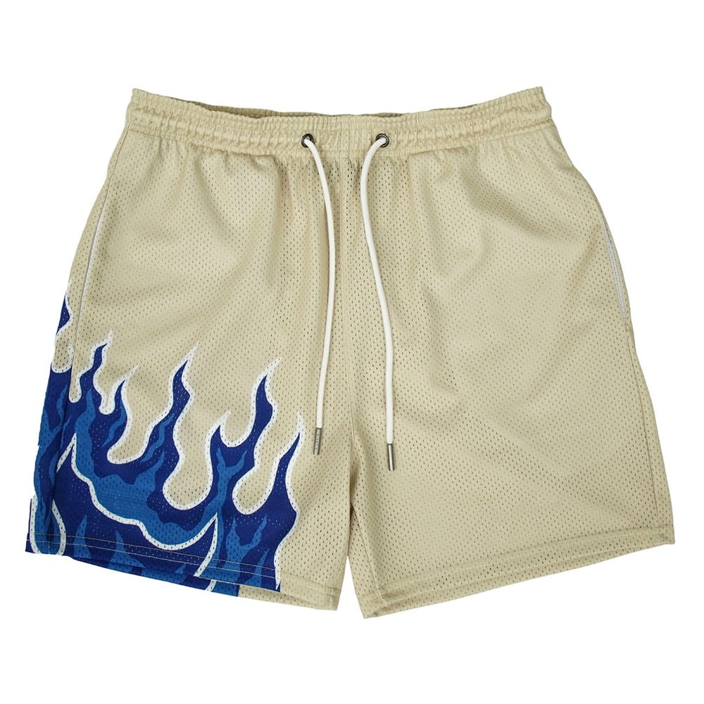 BOOMLEMON Men's Basketball Shorts Casual Workout Athletic Shorts Mesh Flame Graphic Print Running Short Pants(Blue S)
