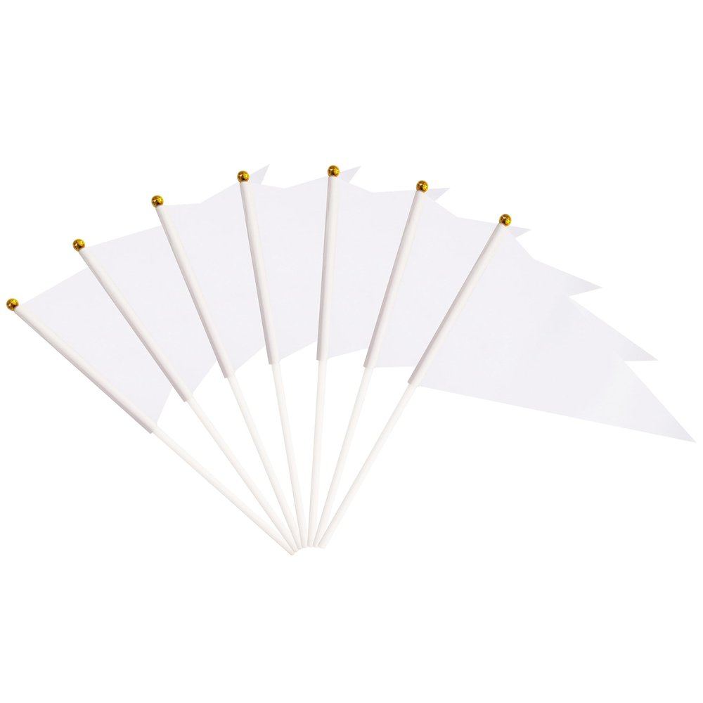 25 Pack White Pennant Flags, Blank Solid Flag On Stick, Small Mini Hand Held DIY Flag, Party Decorations,Sports Club,School,Festival Celebration (White)