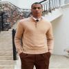Kallspin Men's Pullover Sweater Wool Midweight Mock Neck Quarter-Button Long Sleeve Pullover(Khaki XX-Large) view 2