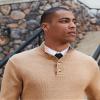 Kallspin Men's Pullover Sweater Wool Midweight Mock Neck Quarter-Button Long Sleeve Pullover(Khaki XX-Large) view 4
