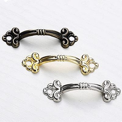 Southst 2pcs European Style Metal Bronze Handles Knobs Pendants Flowers for Drawer Wooden Jewelry Box Furniture Hardware - (Color: Silver)