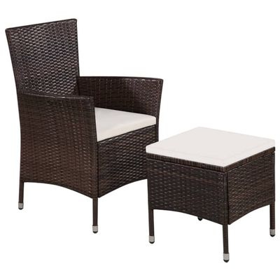 BUKSCYJS Patio Furniture Set, Front Porch Chairs, Patio Chair and Stool with Cushions, Easy to Clean Suitable for Patio, Deck, Front Porch, Garden Poly Rattan Brown