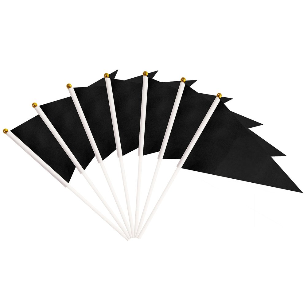 25 Pack Black Pennant Flags, Blank Solid Flag On Stick, Small Mini Hand Held DIY Flag, Party Decorations,Sports Club,School,Festival Celebration (Black)