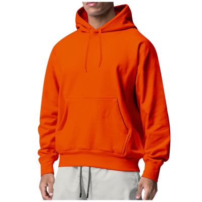 Mens Sweatshirts Warm Lightweight Solid Color Hoodies Pullover Thermal Oversized Long Sleeve Sport Sweatshirts Hoodies Lightweight Boho Apparel Costumes Sudadera con capucha para hombre(Orange,XL)