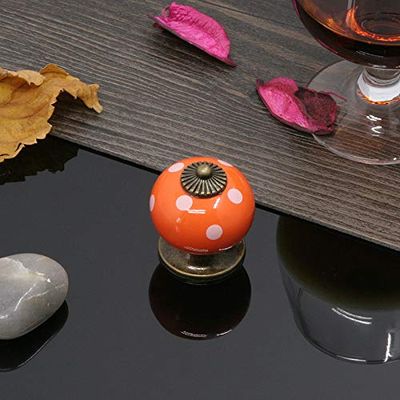 Southst Ladybug Drawer Handle Retro Wardrobe Round Single Hole European Cabinet Furniture Zinc Alloy Pumpkin Handle - (Color: Orange)