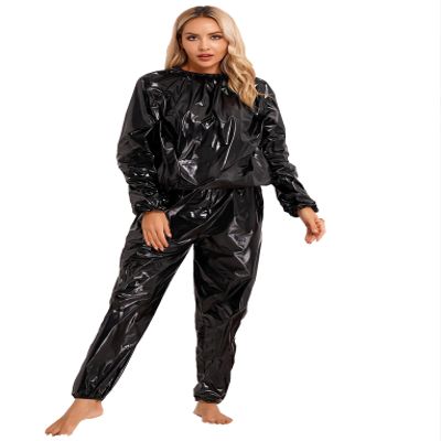 TTAO Women and Men Heavy Duty Sweat Suit Sauna Suit Fitness Workout Gym 2Pcs Sportsuit Athletic Tracksuit Black Large