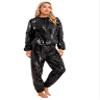 TTAO Women and Men Heavy Duty Sweat Suit Sauna Suit Fitness Workout Gym 2Pcs Sportsuit Athletic Tracksuit Black Large view 3