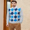 Kallspin Mens Wool Blend Argyle Crewneck Sweater Long Sleeve Knit Pullover Casual Preppy Style Dressy Wear (Light Grey,Large) view 2