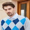 Kallspin Mens Wool Blend Argyle Crewneck Sweater Long Sleeve Knit Pullover Casual Preppy Style Dressy Wear (Light Grey,Large) view 3