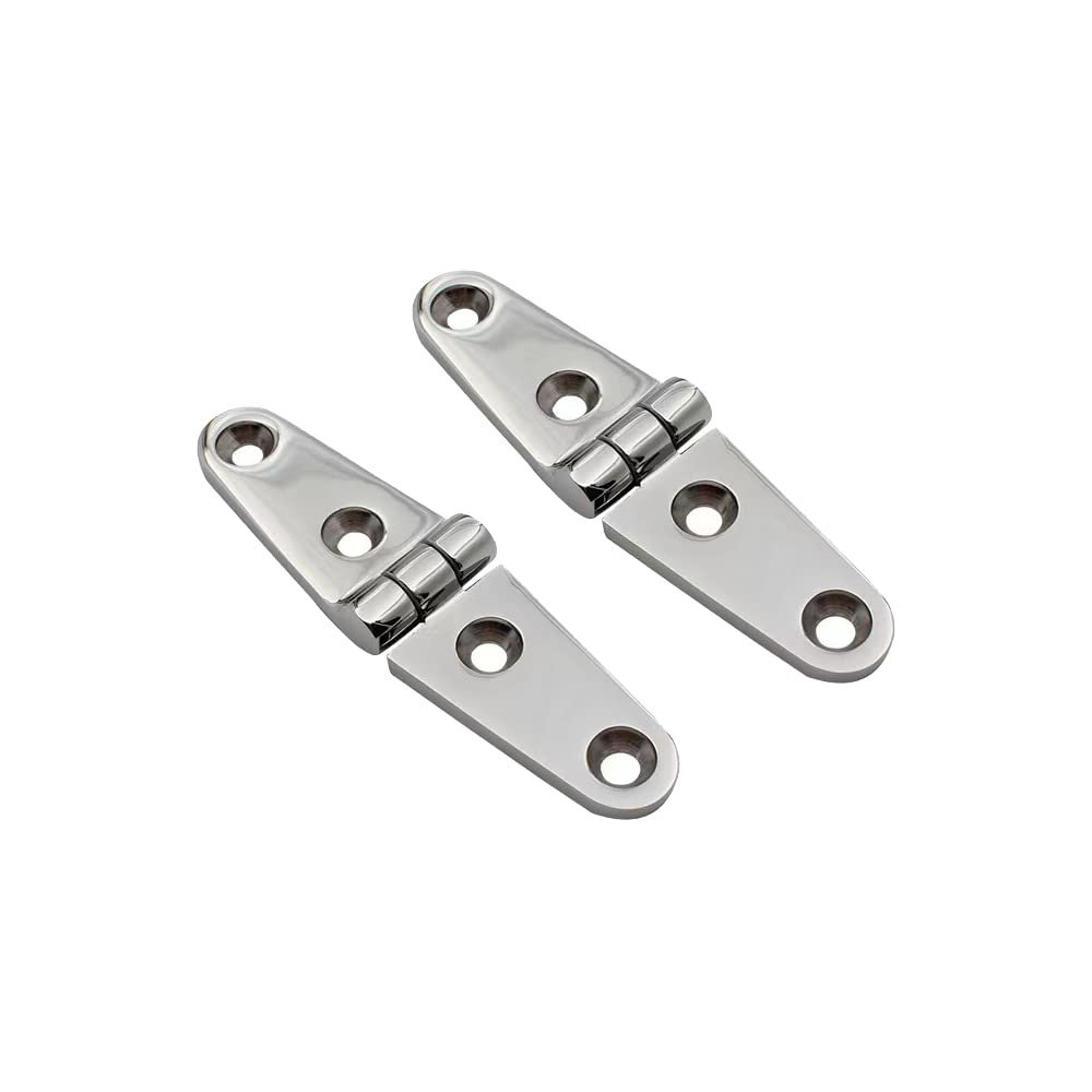 2 Pack Heavy Duty Boat Hinge Strap Polished Marine Hinges Mount Hardware Hatch Stainless Hinge Door Corrosion Resistance for Boat, Cabinet, Hatch, 4" x 1.02"