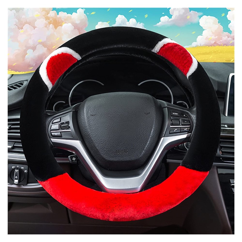 FUERU Car Steering Wheel Cover Set Car Steering Wheel Cover Winter Short Plush Skin-Friendly Warm Car Interior Creative Gift (Color : 2#)