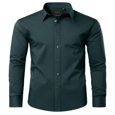 Lion Nardo Dark Green Mens Dress Shirt Cotton Button Down Shirt Long Sleeve Wrinkle Free Dress Shirts Business Casual Shirts Formal Regular Fit