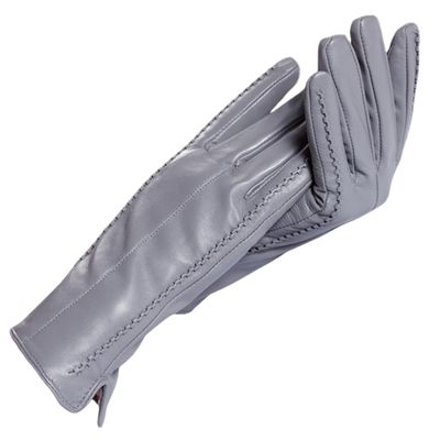 Women's White Leather Gloves, Genuine Leather, Cotton Lining Warm Winter Leather Gloves,25Cm Gray 6.5