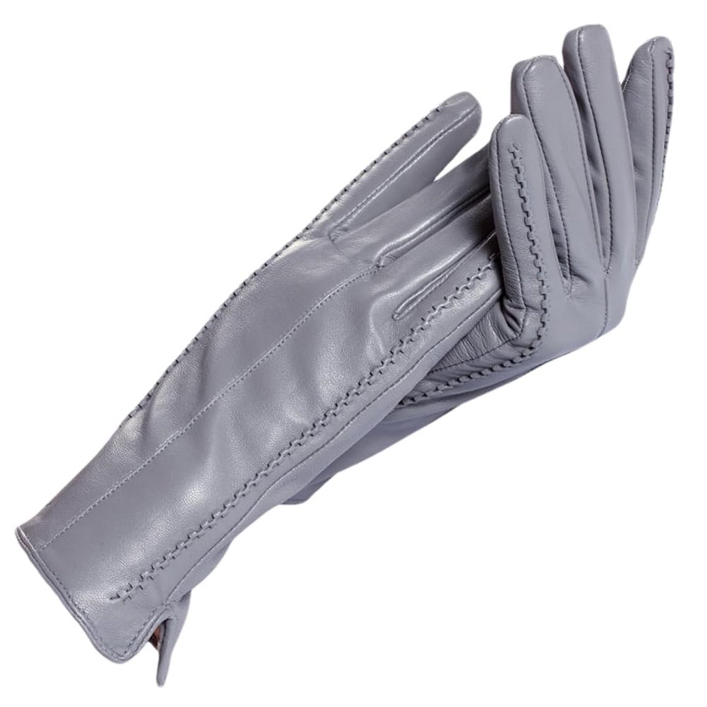 Women's White Leather Gloves, Genuine Leather, Cotton Lining Warm Winter Leather Gloves,25Cm Gray 6.5