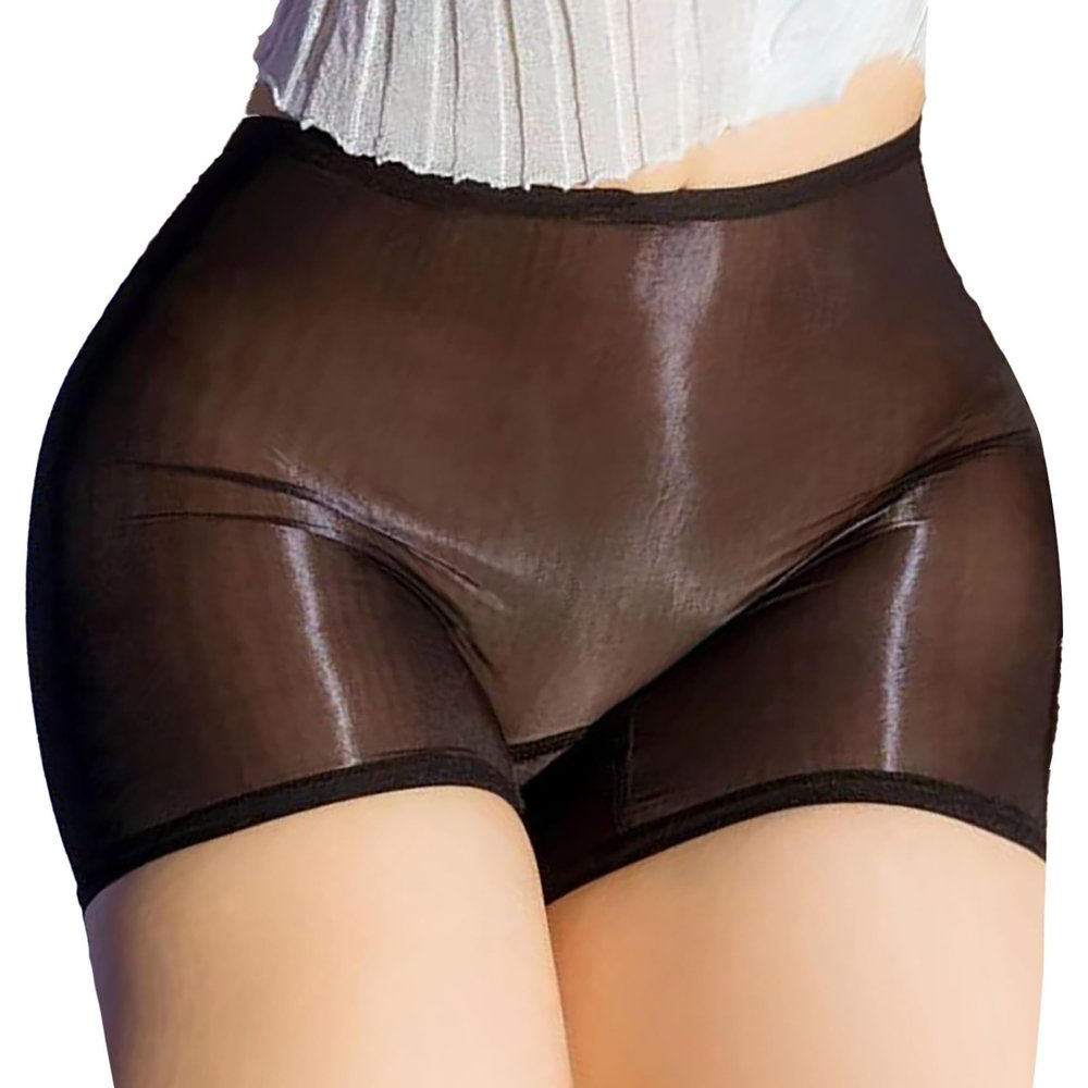 Hedmy Women High Elasticity Mini Shorts See Through Temptation Package Shorts Boxer Briefs Hot Pants Sheer Black One Size