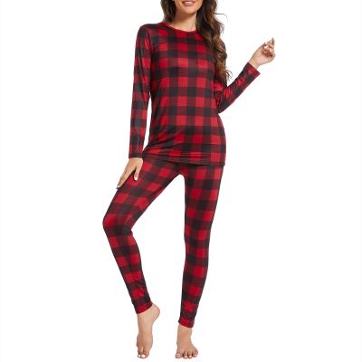 Thermal Underwear for Women Long Johns Fleece Lined Base Layer Top and Bottom Thermals Sets Long Underwear Women Winter Clothes Red Lattice Large