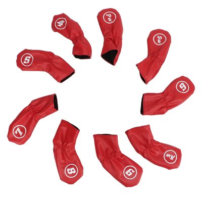 9Pcs Golf Head Cover Club Iron Putter Head Protector Set PU Waterproof Golf Club Head Cover for Right Left Handed Golfer Lovers(Red)