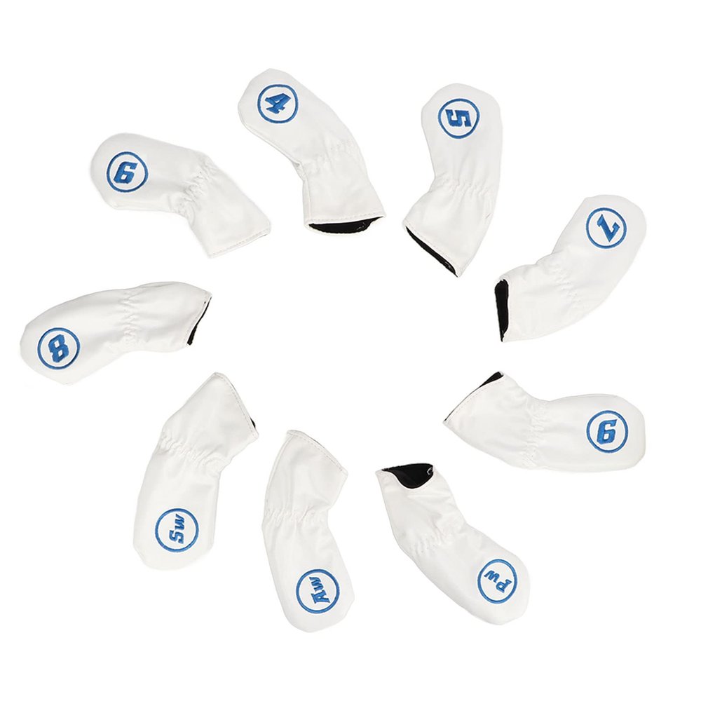 9Pcs Golf Head Cover Club Iron Putter Head Protector Set PU Waterproof Golf Club Head Cover for Right Left Handed Golfer Lovers(White)