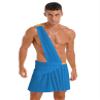 Loloda Mens Halloween Ancient Rome Costume One Shoulder Strap Contrast Color Waistband Ruffle Skirt Blue Medium view 1