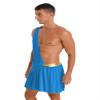 Loloda Mens Halloween Ancient Rome Costume One Shoulder Strap Contrast Color Waistband Ruffle Skirt Blue Medium view 3