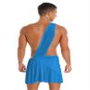 Loloda Mens Halloween Ancient Rome Costume One Shoulder Strap Contrast Color Waistband Ruffle Skirt Blue Medium view 4