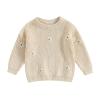 Infant Toddler Baby Girl Knit Sweater Long Sleeve Floral Embroidery Pullover Sweatshirt Warm Fall Winter Clothes (Floral-Creamy White, 6-9 Months)