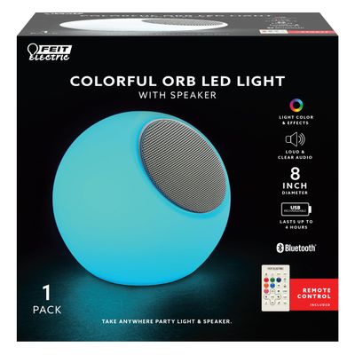 Feit Electric 8" Portable Color Changing LED Orb Light with Bluetooth Speaker, Music Sync, Rechargeable and Remote Control Included - BTORB8RGBWBAT
