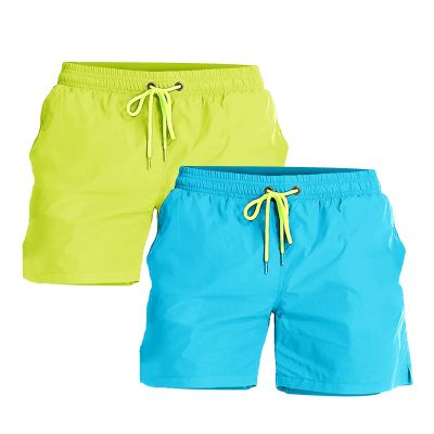 YnimioAOX 2 Pack Men's Swim Trunks Quick Dry Beach Shorts with Mesh Lining,Sky Blue/Yellow,32