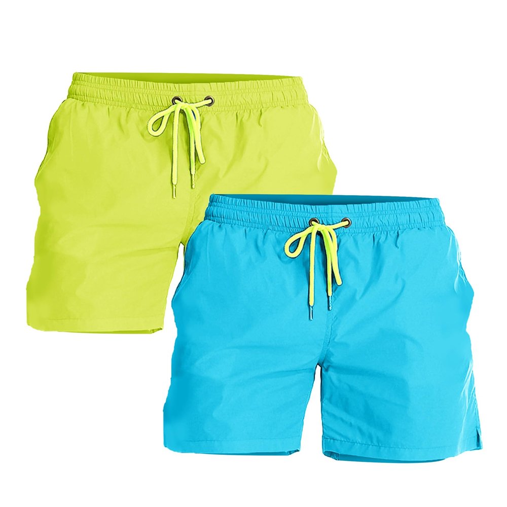 YnimioAOX 2 Pack Men's Swim Trunks Quick Dry Beach Shorts with Mesh Lining,Sky Blue/Yellow,32
