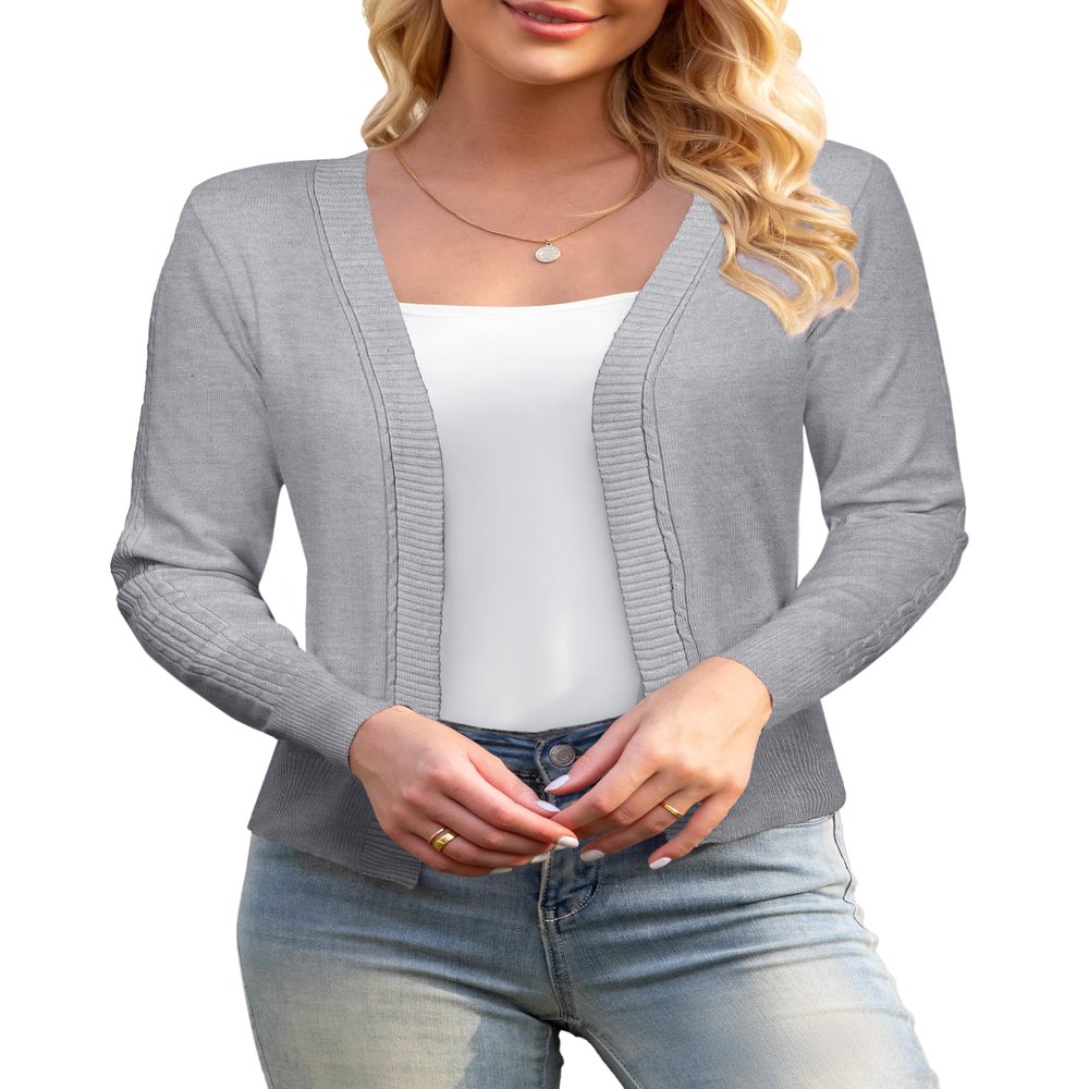GoMamee Women's Cardigans Lightweight Casual Open Front Sweaters for Women Light Gray, Medium