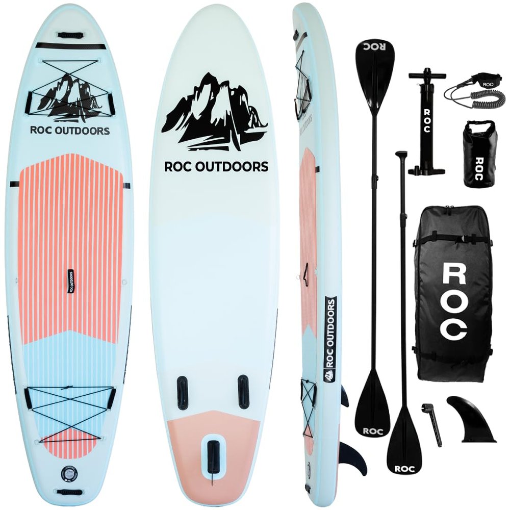 Roc Inflatable Stand Up Paddle Boards with Premium SUP Paddle Board Accessories, Wide Stable Design, Non-Slip Comfort Deck for Youth & Adults (Cloud)