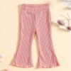 Toddler Kids Girls Solid Color Pants 3PC Knited Ribbed Flare Pants Stretch Slim Fit Bell Bottom Trousers (Pink, 5-6 Years) view 3