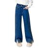 Toddler Girls Wide Leg Jeans Elastic High Waist Trousers Children's Slit Hem Denim Pants with Pockets (Blue, 10-12 Years) view 1