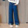 Toddler Girls Wide Leg Jeans Elastic High Waist Trousers Children's Slit Hem Denim Pants with Pockets (Blue, 10-12 Years) view 2