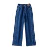 Toddler Girls Wide Leg Jeans Elastic High Waist Trousers Children's Slit Hem Denim Pants with Pockets (Blue, 10-12 Years) view 4