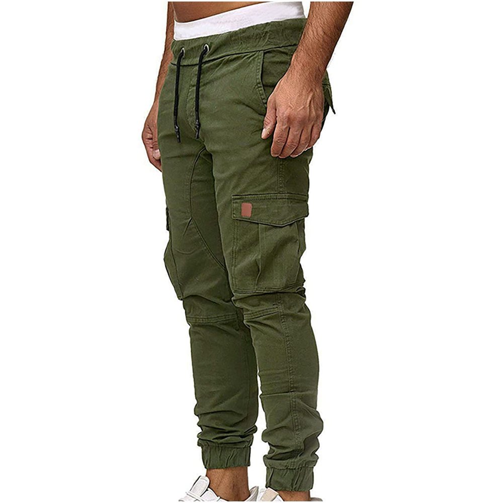 Jogger Pants for Men Big and Tall Zipper Pockets Lightweight Men's Cargo Pants Stretch Skinny Fit Drawstring Cycling Climbing Trouser Casual Stylish Slacks Tapered Sweatpants Army Green M